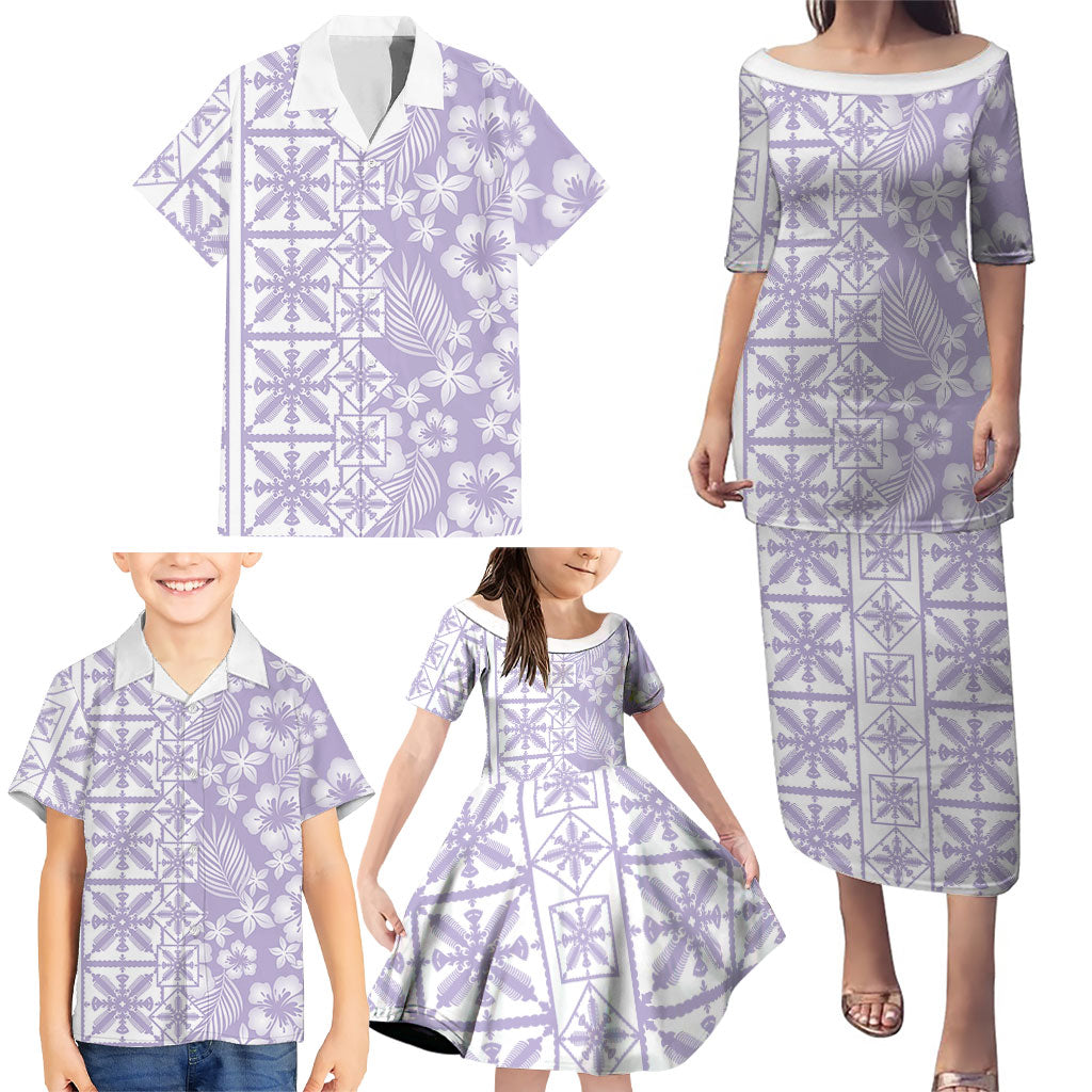 Pastel Purple Kahili Quilt Hawaii Family Matching Puletasi and Hawaiian Shirt Tropical Flower Seamless Half Style LT14 - Polynesian Pride