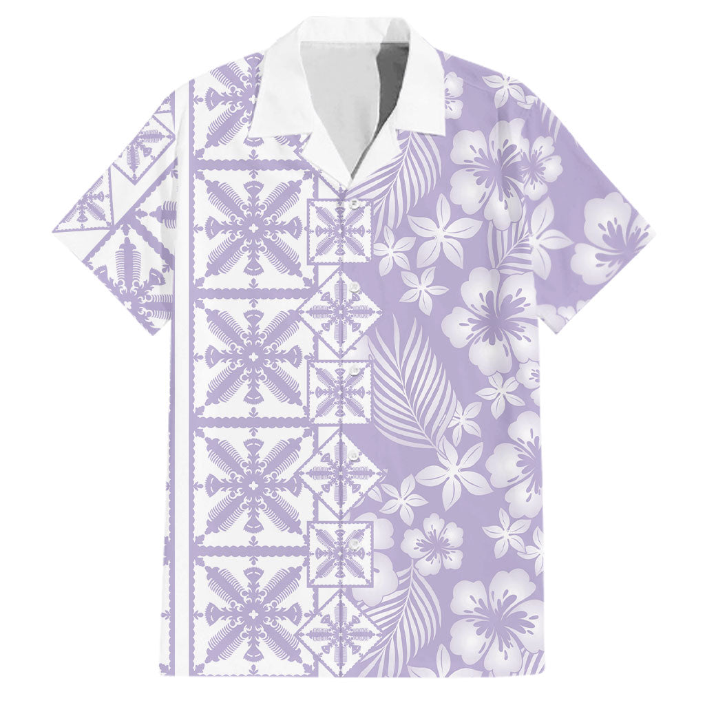 Pastel Purple Kahili Quilt Hawaii Family Matching Puletasi and Hawaiian Shirt Tropical Flower Seamless Half Style LT14 Dad's Shirt - Short Sleeve Purple - Polynesian Pride