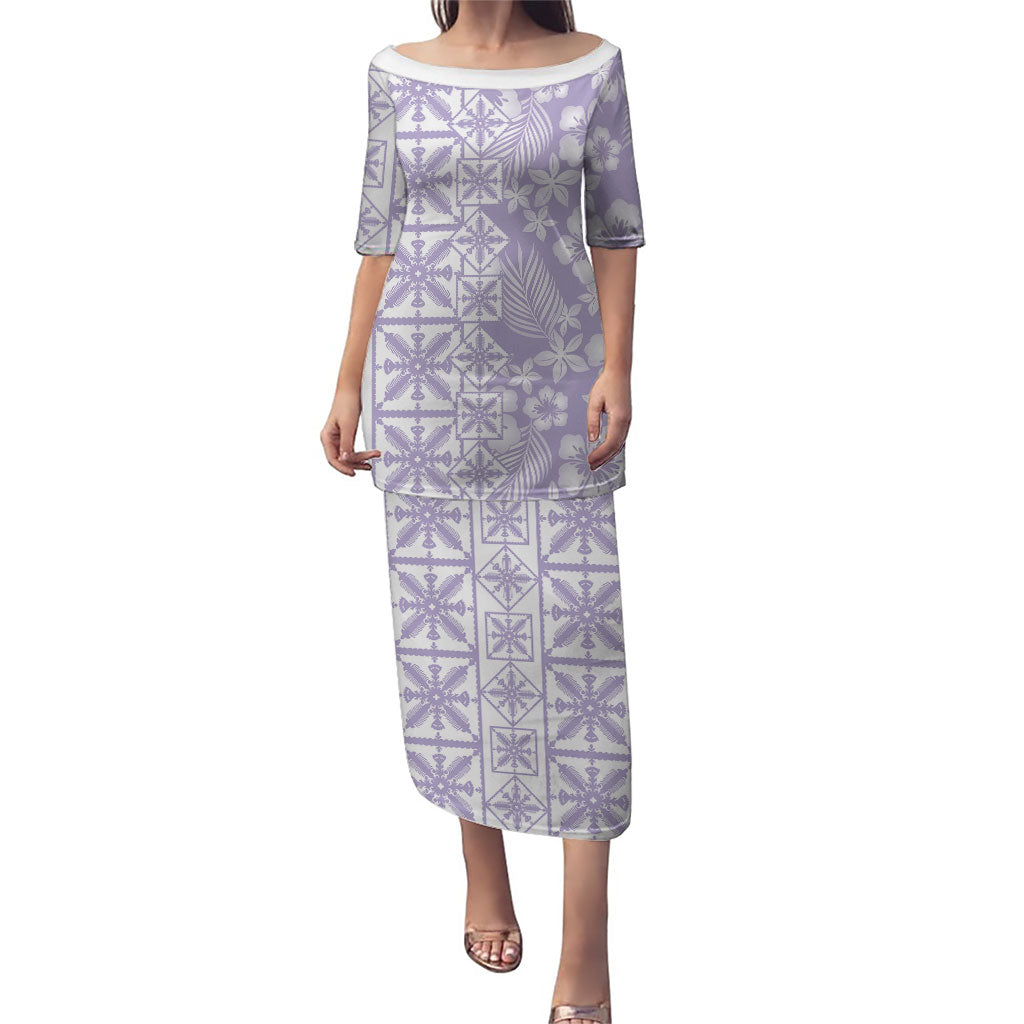 Pastel Purple Kahili Quilt Hawaii Family Matching Puletasi and Hawaiian Shirt Tropical Flower Seamless Half Style LT14 Mom's Dress Purple - Polynesian Pride