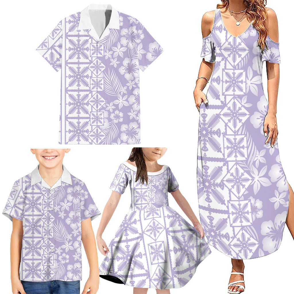 Pastel Purple Kahili Quilt Hawaii Family Matching Summer Maxi Dress and Hawaiian Shirt Tropical Flower Seamless Half Style LT14 - Polynesian Pride