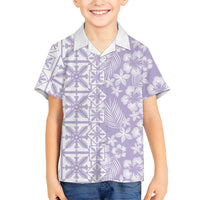 Pastel Purple Kahili Quilt Hawaii Family Matching Summer Maxi Dress and Hawaiian Shirt Tropical Flower Seamless Half Style LT14 Son's Shirt Purple - Polynesian Pride