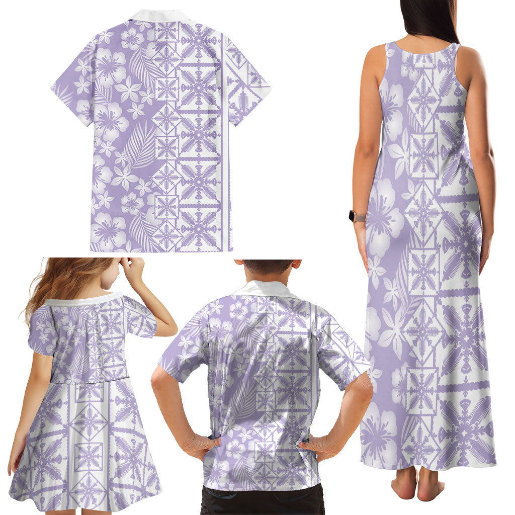 Pastel Purple Kahili Quilt Hawaii Family Matching Tank Maxi Dress and Hawaiian Shirt Tropical Flower Seamless Half Style LT14 - Polynesian Pride