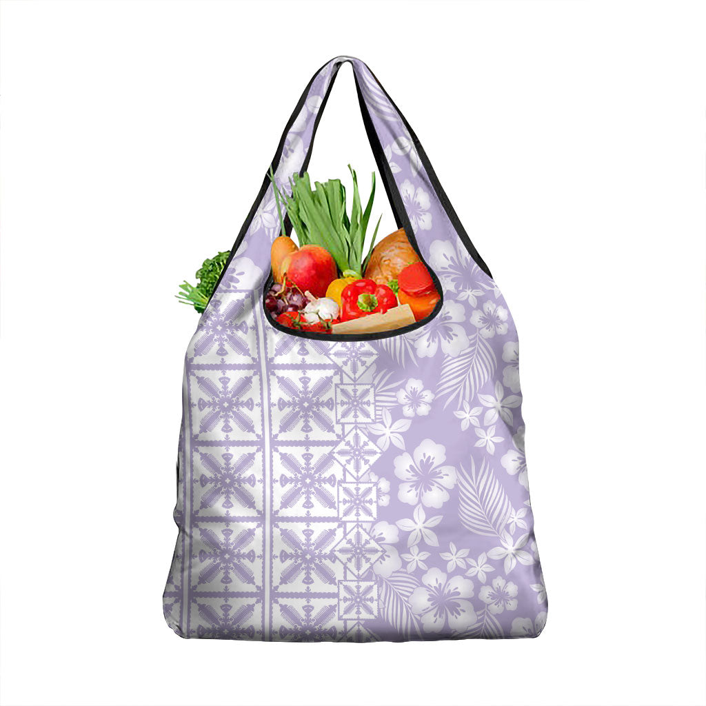 Pastel Purple Kahili Quilt Hawaii Grocery Bag Tropical Flower Seamless Half Style LT14 1-pack One Size Purple - Polynesian Pride