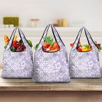 Pastel Purple Kahili Quilt Hawaii Grocery Bag Tropical Flower Seamless Half Style LT14 3-pack One Size Purple - Polynesian Pride