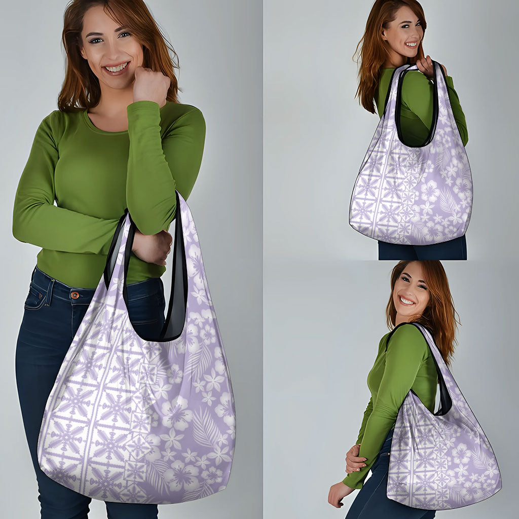 Pastel Purple Kahili Quilt Hawaii Grocery Bag Tropical Flower Seamless Half Style LT14 - Polynesian Pride