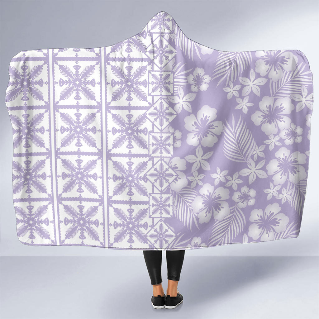 Pastel Purple Kahili Quilt Hawaii Hooded Blanket Tropical Flower Seamless Half Style LT14 One Size Purple - Polynesian Pride