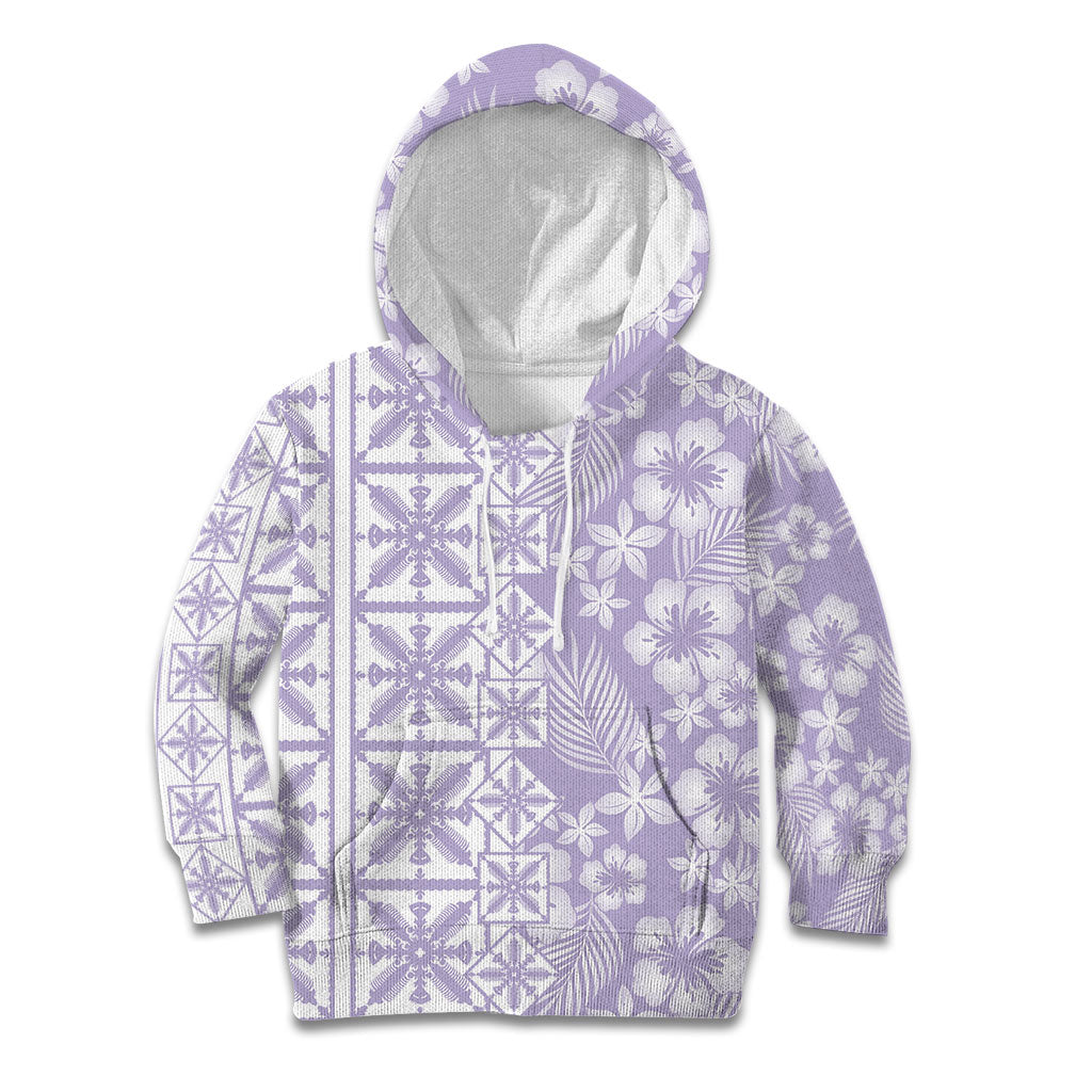 Pastel Purple Kahili Quilt Hawaii Kid Hoodie Tropical Flower Seamless Half Style LT14 Hoodie Purple - Polynesian Pride