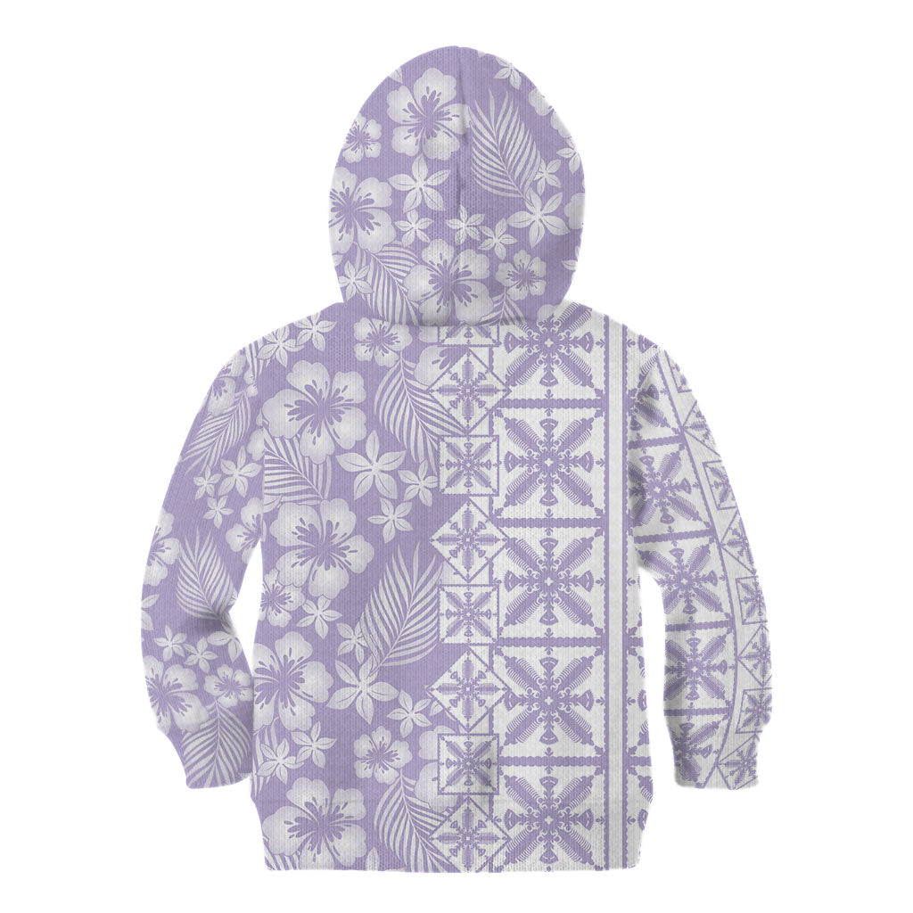 Pastel Purple Kahili Quilt Hawaii Kid Hoodie Tropical Flower Seamless Half Style