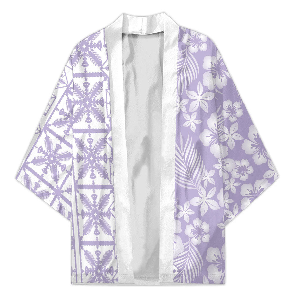 Pastel Purple Kahili Quilt Hawaii Kimono Tropical Flower Seamless Half Style
