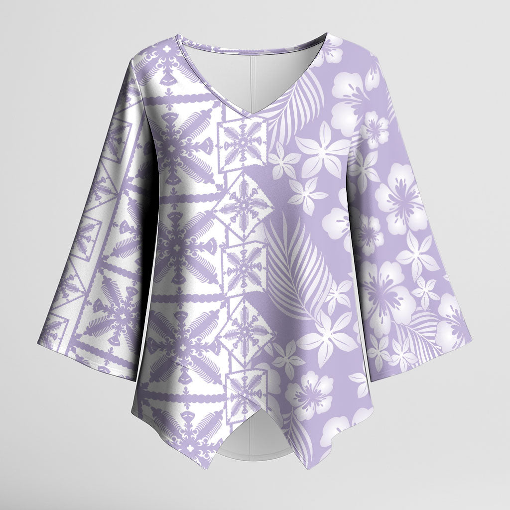 Pastel Purple Kahili Quilt Hawaii Kimono Sleeve Blouse Tropical Flower Seamless Half Style LT14 Female Purple - Polynesian Pride