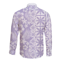 Pastel Purple Kahili Quilt Hawaii Long Sleeve Button Shirt Tropical Flower Seamless Half Style LT14 - Polynesian Pride