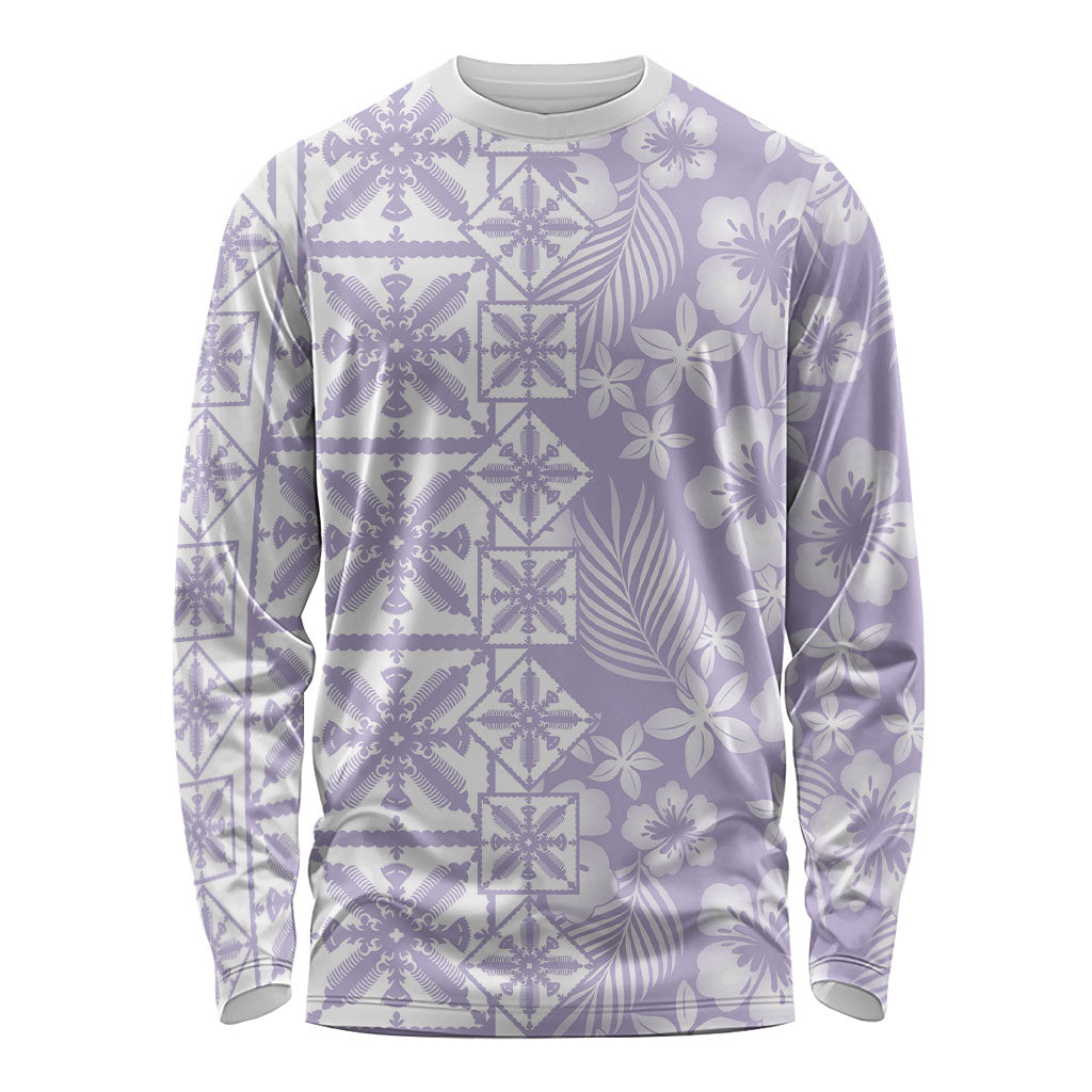 Pastel Purple Kahili Quilt Hawaii Long Sleeve Shirt Tropical Flower Seamless Half Style LT14 Unisex Purple - Polynesian Pride