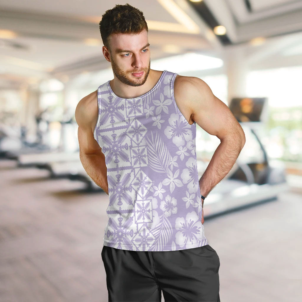 Pastel Purple Kahili Quilt Hawaii Men Tank Top Tropical Flower Seamless Half Style LT14 Purple - Polynesian Pride