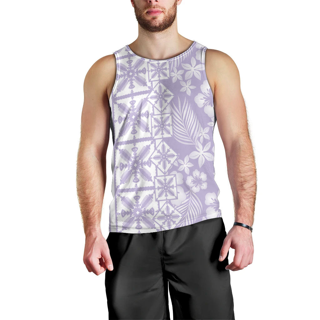 Pastel Purple Kahili Quilt Hawaii Men Tank Top Tropical Flower Seamless Half Style