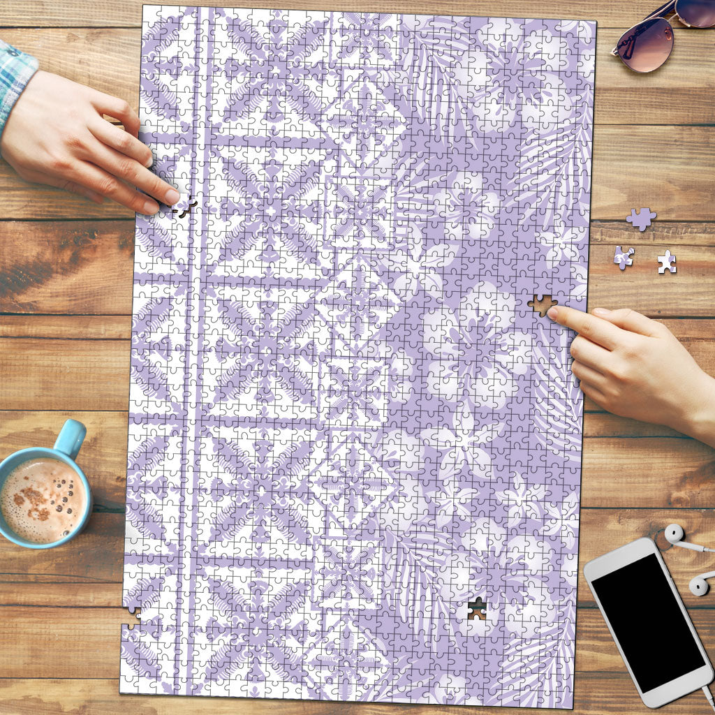 Pastel Purple Kahili Quilt Hawaii Puzzle Tropical Flower Seamless Half Style LT14 Purple - Polynesian Pride