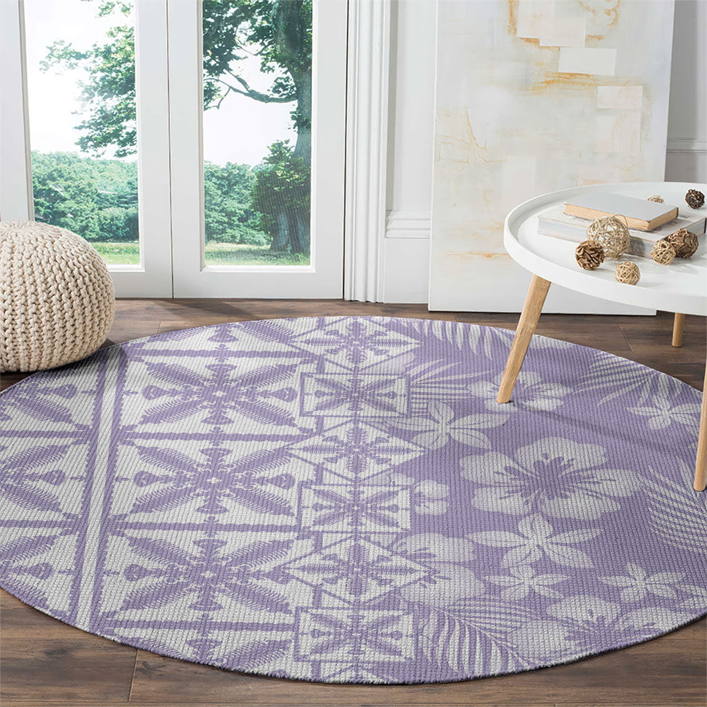 Pastel Purple Kahili Quilt Hawaii Round Carpet Tropical Flower Seamless Half Style