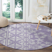 Pastel Purple Kahili Quilt Hawaii Round Carpet Tropical Flower Seamless Half Style