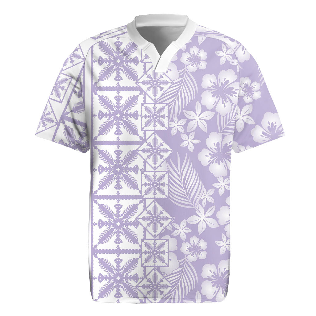 Pastel Purple Kahili Quilt Hawaii Rugby Jersey Tropical Flower Seamless Half Style LT14 Purple - Polynesian Pride