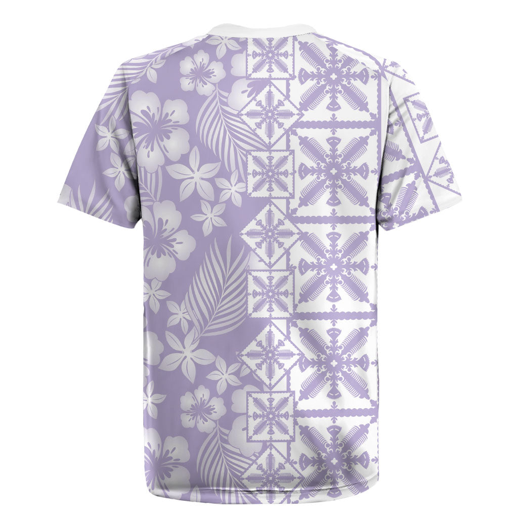 Pastel Purple Kahili Quilt Hawaii Rugby Jersey Tropical Flower Seamless Half Style LT14 - Polynesian Pride