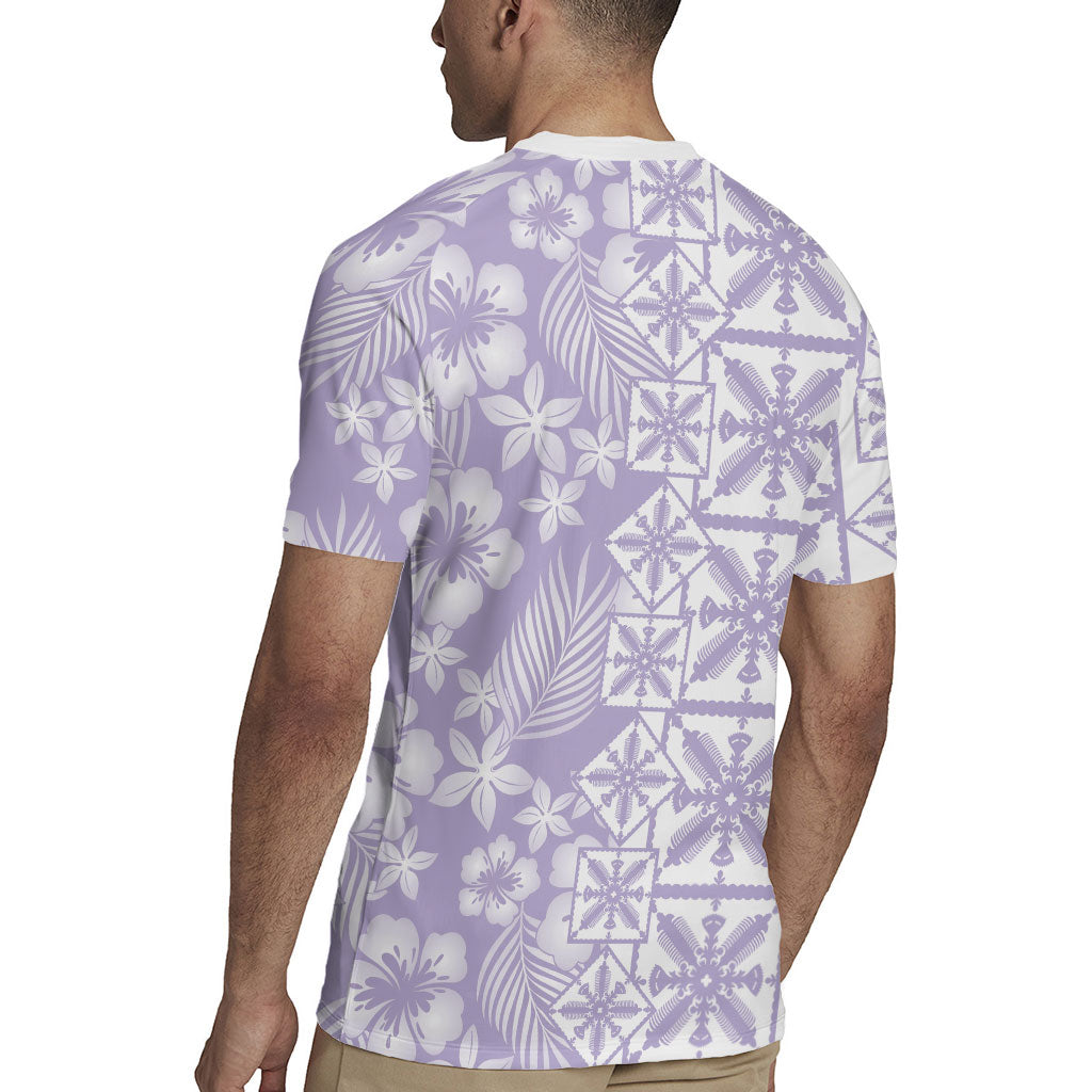 Pastel Purple Kahili Quilt Hawaii Rugby Jersey Tropical Flower Seamless Half Style LT14 - Polynesian Pride