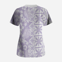 Pastel Purple Kahili Quilt Hawaii Scrub Top Tropical Flower Seamless Half Style