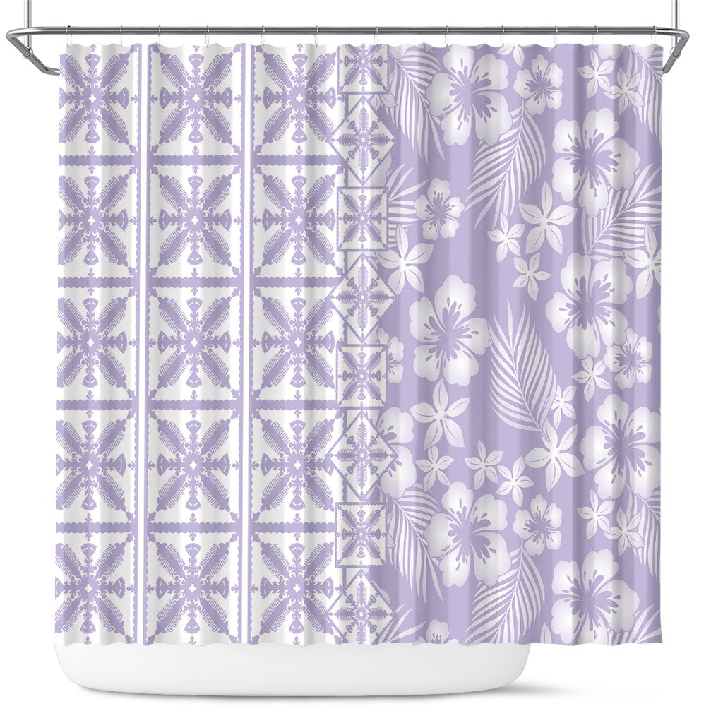 Pastel Purple Kahili Quilt Hawaii Shower Curtain Tropical Flower Seamless Half Style