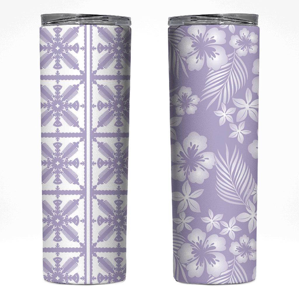 Pastel Purple Kahili Quilt Hawaii Skinny Tumbler Tropical Flower Seamless Half Style LT14 Purple - Polynesian Pride
