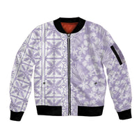Pastel Purple Kahili Quilt Hawaii Sleeve Zip Bomber Jacket Tropical Flower Seamless Half Style LT14 Unisex Purple - Polynesian Pride