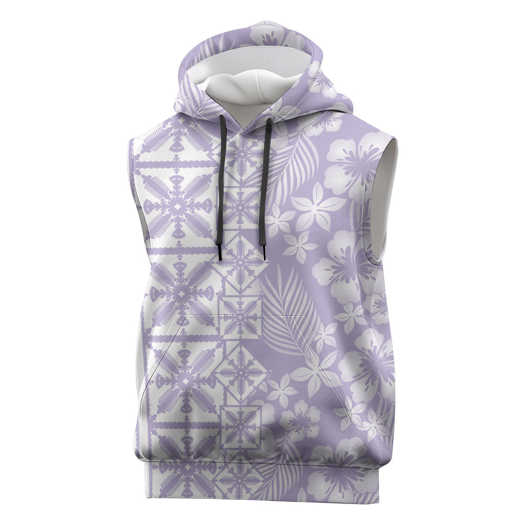 Pastel Purple Kahili Quilt Hawaii Sleeveless Hoodie Tropical Flower Seamless Half Style