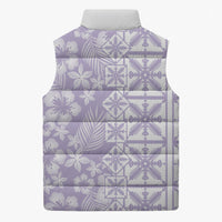 Pastel Purple Kahili Quilt Hawaii Sleeveless Puffer Jacket Tropical Flower Seamless Half Style LT14 - Polynesian Pride