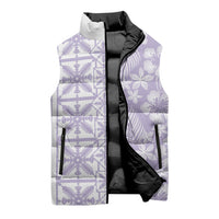 Pastel Purple Kahili Quilt Hawaii Sleeveless Puffer Jacket Tropical Flower Seamless Half Style LT14 - Polynesian Pride