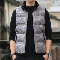 Pastel Purple Kahili Quilt Hawaii Sleeveless Puffer Jacket Tropical Flower Seamless Half Style LT14 - Polynesian Pride