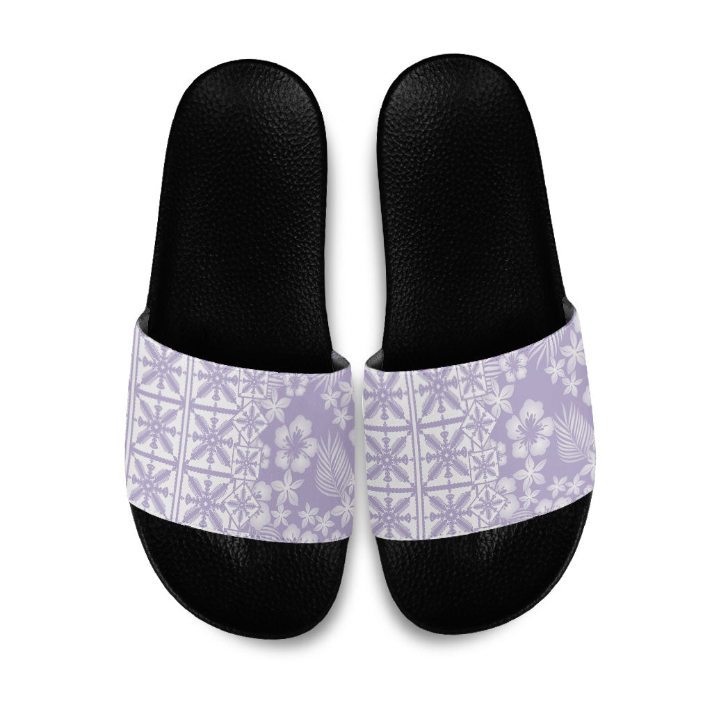 Pastel Purple Kahili Quilt Hawaii Slide Sandals Tropical Flower Seamless Half Style LT14 Purple - Polynesian Pride