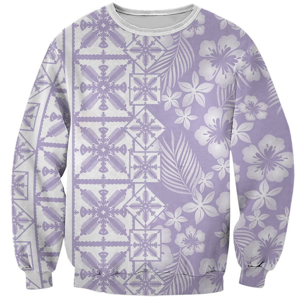 Pastel Purple Kahili Quilt Hawaii Sweatshirt Tropical Flower Seamless Half Style LT14 Unisex Purple - Polynesian Pride