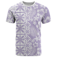 Pastel Purple Kahili Quilt Hawaii T Shirt Tropical Flower Seamless Half Style