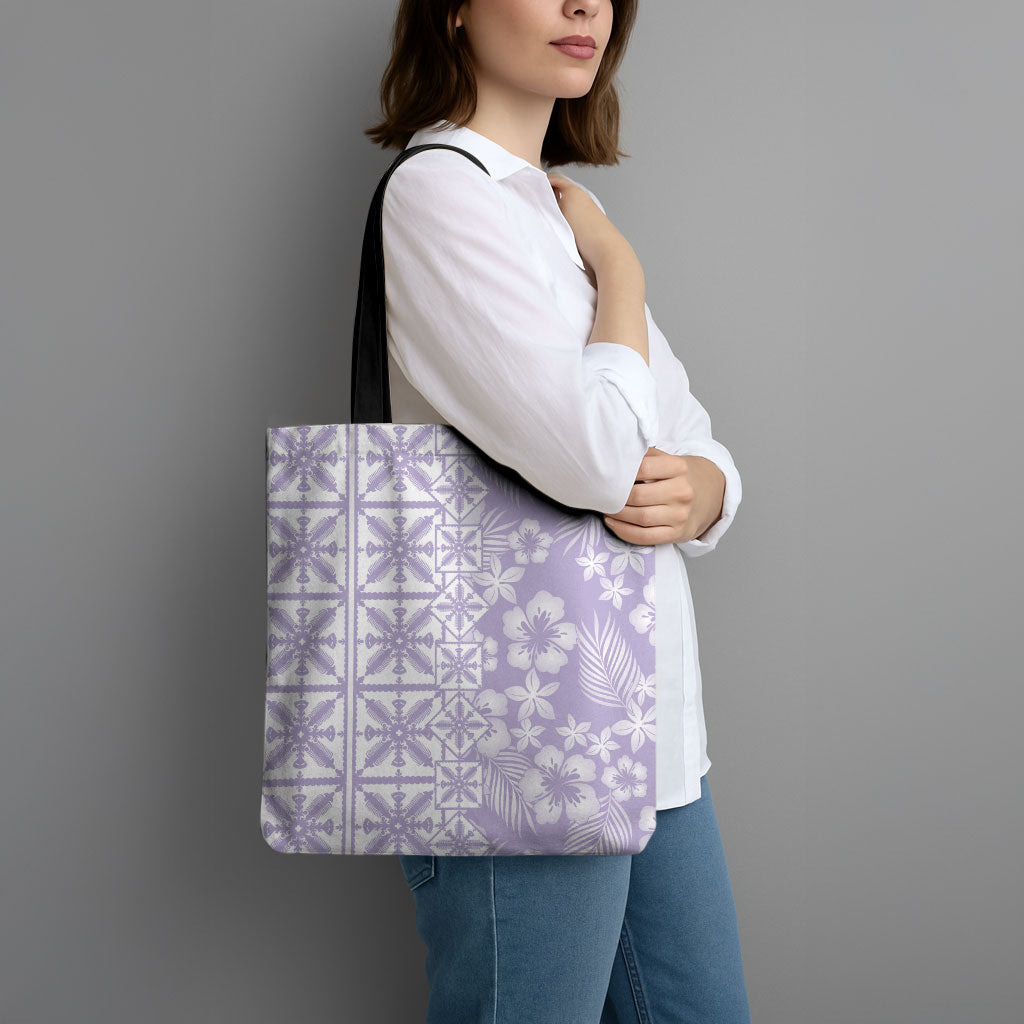 Pastel Purple Kahili Quilt Hawaii Tote Bag Tropical Flower Seamless Half Style LT14 - Polynesian Pride