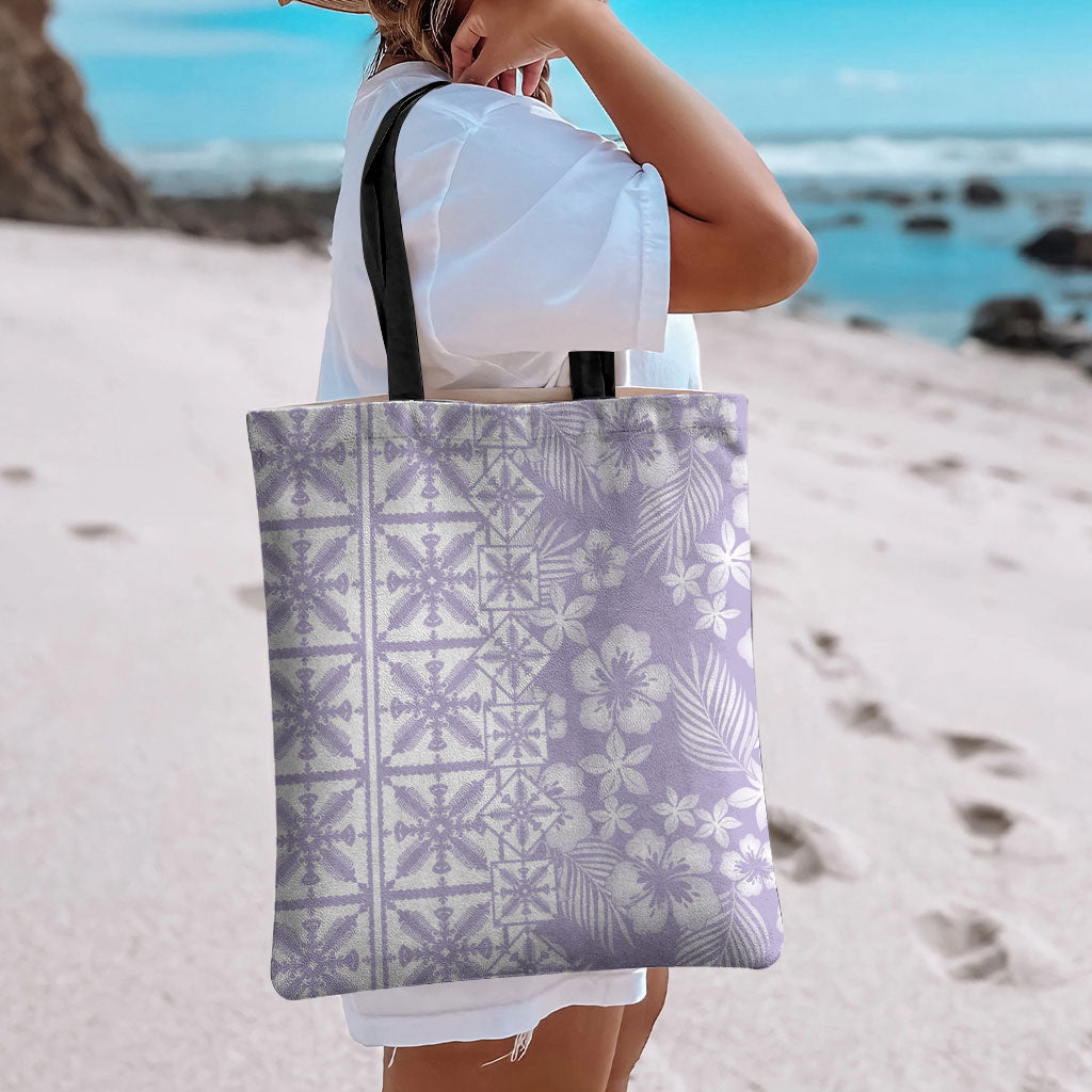 Pastel Purple Kahili Quilt Hawaii Tote Bag Tropical Flower Seamless Half Style LT14 - Polynesian Pride