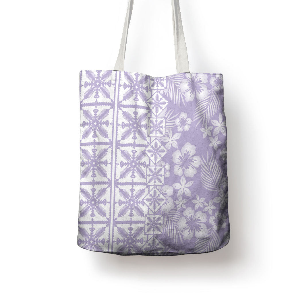 Pastel Purple Kahili Quilt Hawaii Tote Bag Tropical Flower Seamless Half Style LT14 - Polynesian Pride