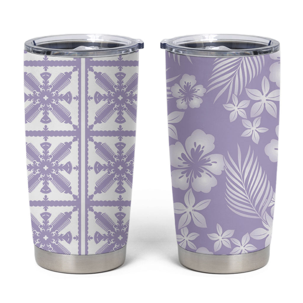 Pastel Purple Kahili Quilt Hawaii Tumbler Cup Tropical Flower Seamless Half Style LT14 Purple - Polynesian Pride
