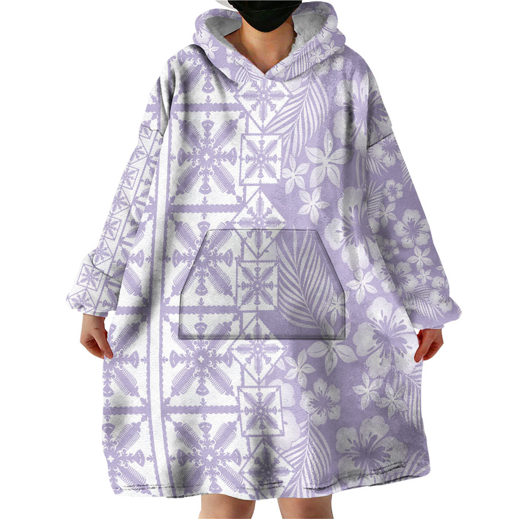 Pastel Purple Kahili Quilt Hawaii Wearable Blanket Hoodie Tropical Flower Seamless Half Style LT14 - Polynesian Pride