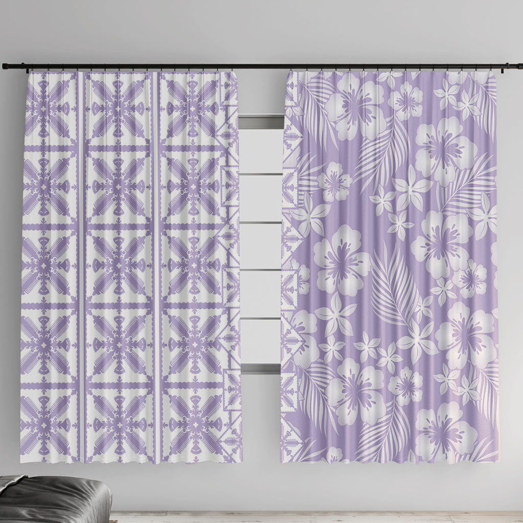 Pastel Purple Kahili Quilt Hawaii Window Curtain Tropical Flower Seamless Half Style LT14 With Hooks Purple - Polynesian Pride