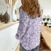 Pastel Purple Kahili Quilt Hawaii Women Casual Shirt Tropical Flower Seamless Half Style LT14 - Polynesian Pride