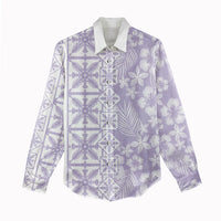Pastel Purple Kahili Quilt Hawaii Women Casual Shirt Tropical Flower Seamless Half Style LT14 - Polynesian Pride