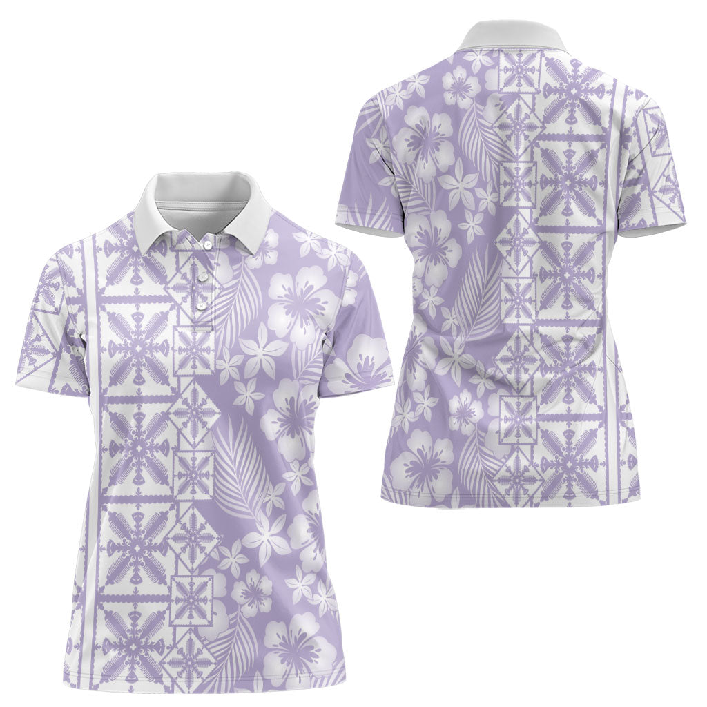 Pastel Purple Kahili Quilt Hawaii Women Polo Shirt Tropical Flower Seamless Half Style LT14 - Polynesian Pride