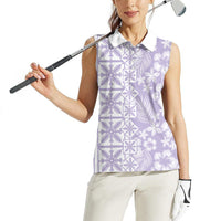 Pastel Purple Kahili Quilt Hawaii Women Sleeveless Polo Shirt Tropical Flower Seamless Half Style LT14 - Polynesian Pride