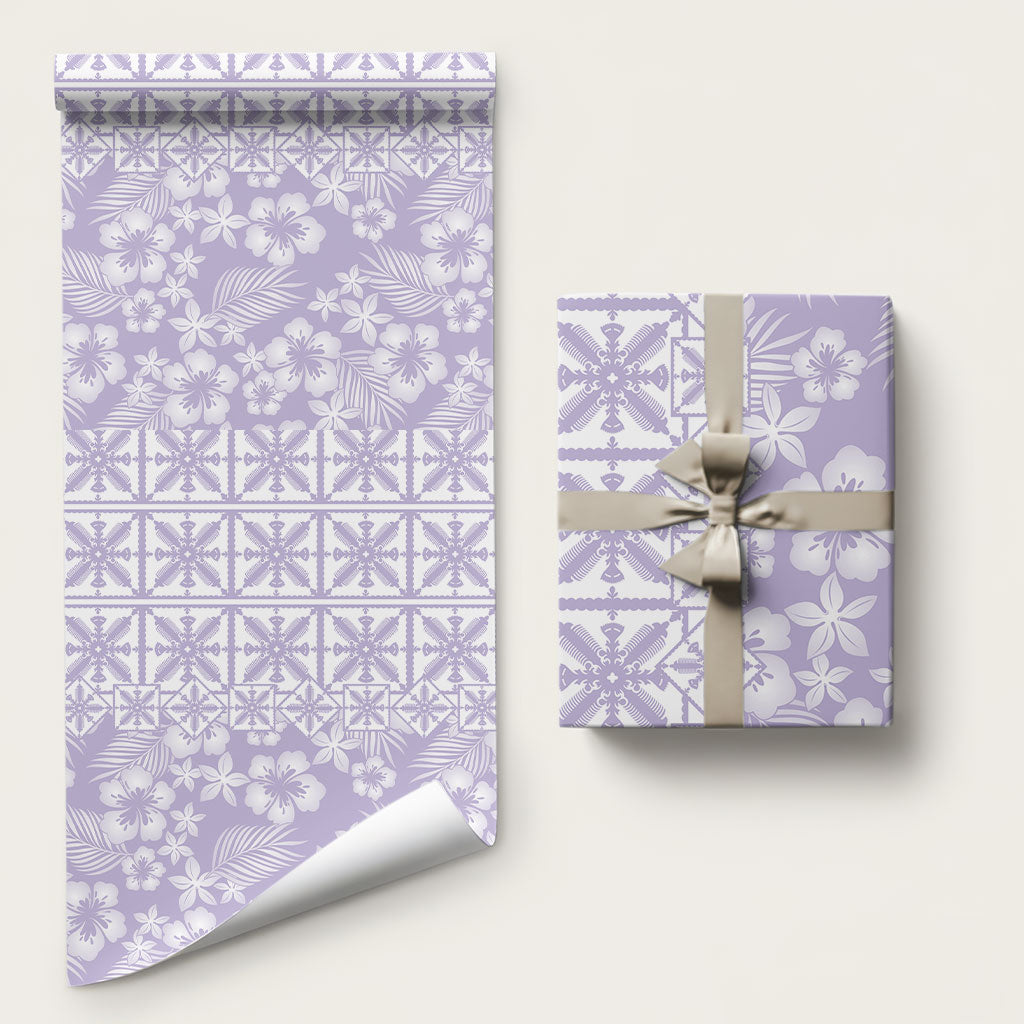Pastel Purple Kahili Quilt Hawaii Wrapping Paper Tropical Flower Seamless Half Style LT14 58" × 23" Purple - Polynesian Pride