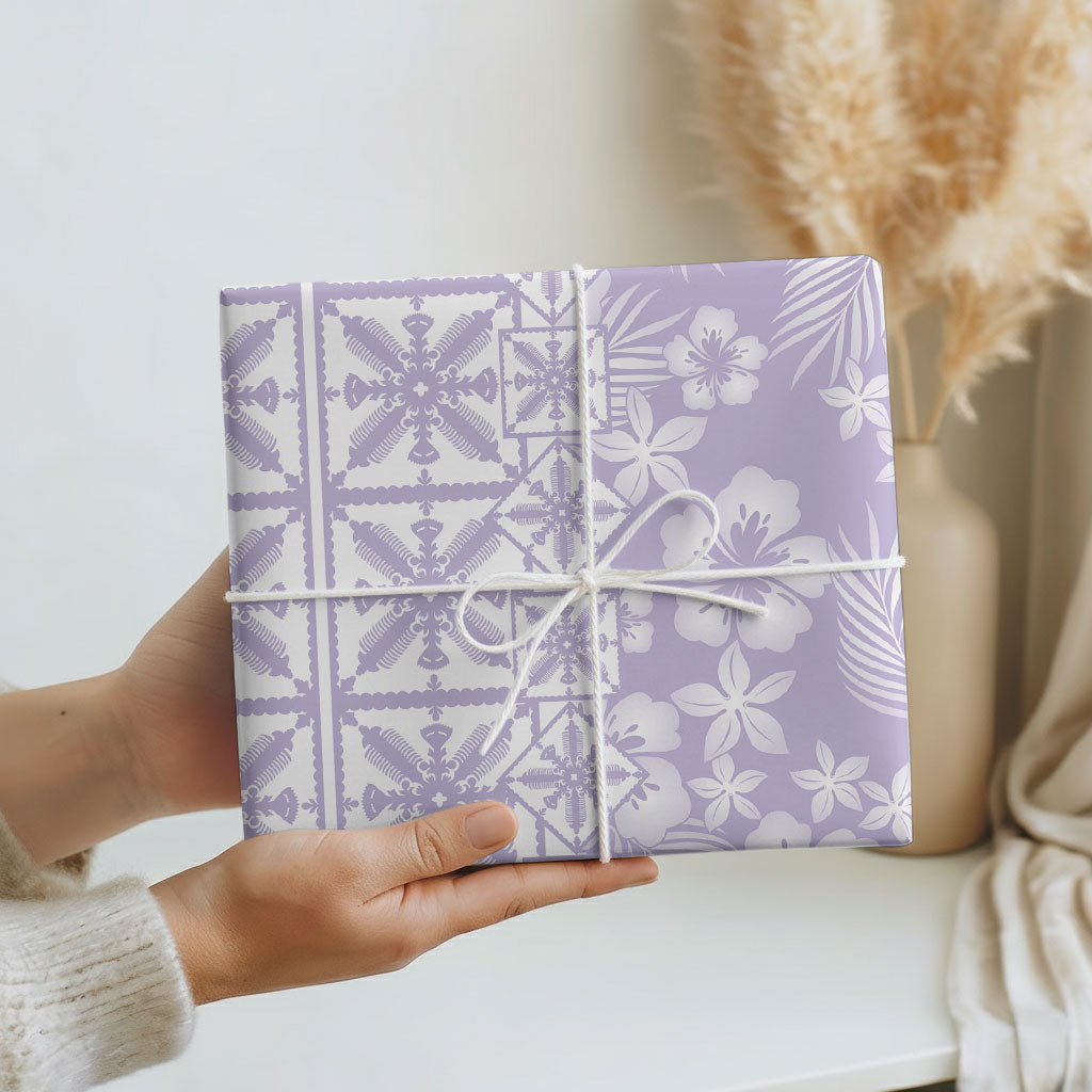 Pastel Purple Kahili Quilt Hawaii Wrapping Paper Tropical Flower Seamless Half Style LT14 - Polynesian Pride