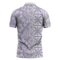 Pastel Purple Kahili Quilt Hawaii Zipper Polo Shirt Tropical Flower Seamless Half Style