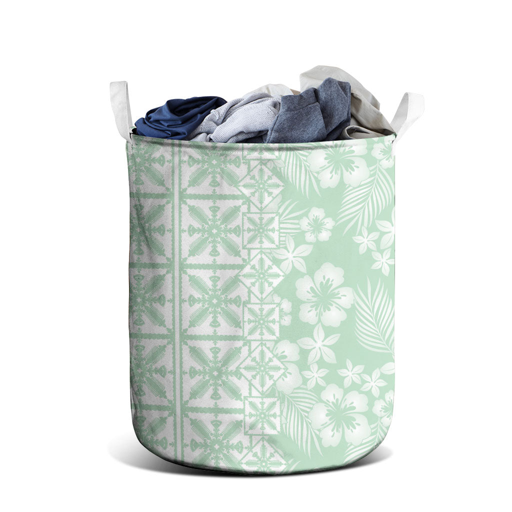 Pastel Green Kahili Quilt Hawaii Laundry Basket Tropical Flower Seamless Half Style
