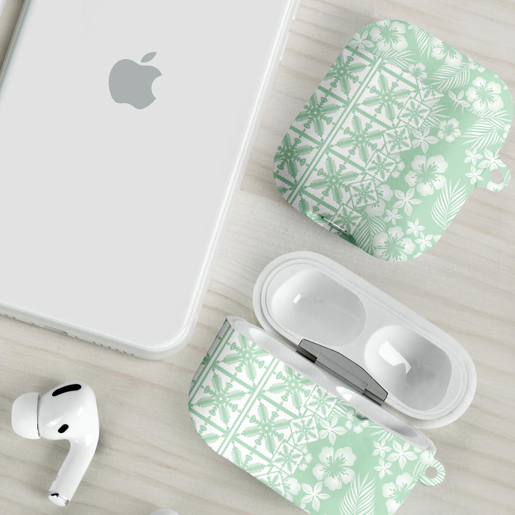 Pastel Green Kahili Quilt Hawaii AirPods Case Tropical Flower Seamless Half Style LT14 - Polynesian Pride